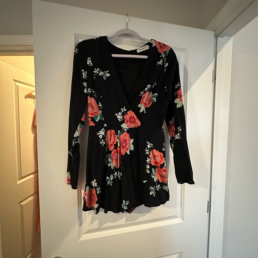 Floral Black Romper
